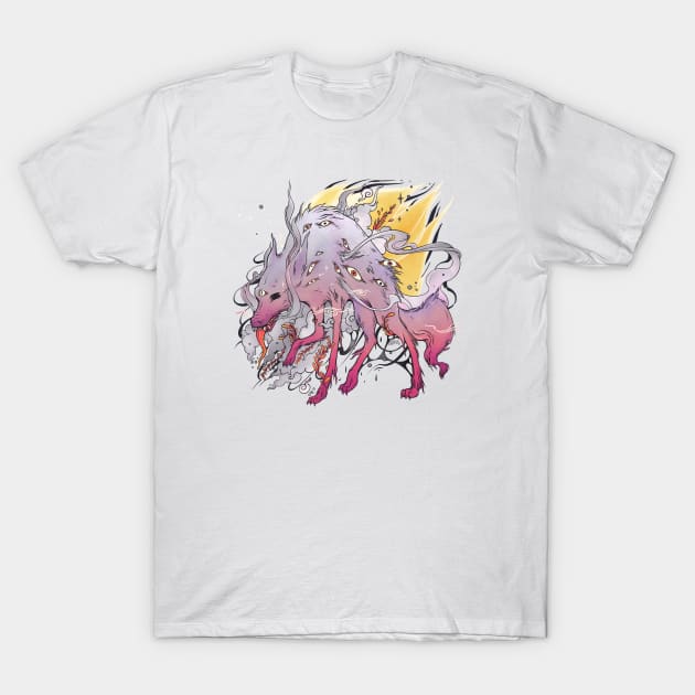 Purple Wolf With Many Eyes T-Shirt by cellsdividing